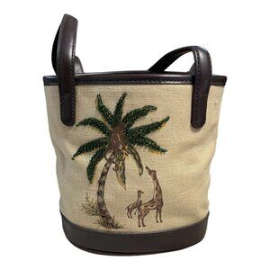 Liz Claiborne Canvas Bucket Bag - Giraffe & Palm Tree Beaded